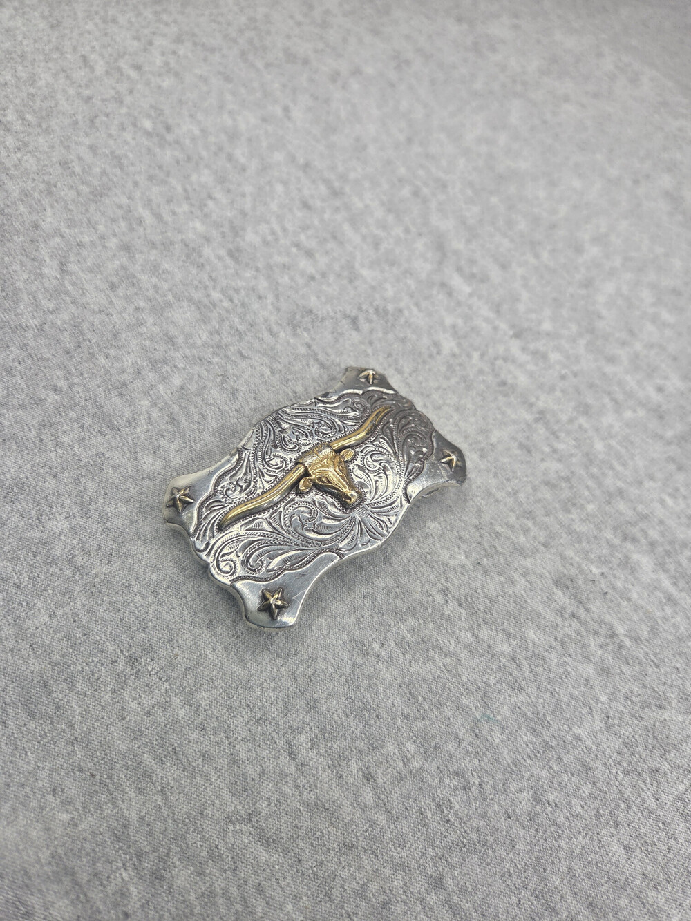 Womens Western Americana Belt Buckle Silver Tone Longhorn Steer Star Design - Picture 5 of 7